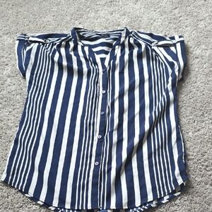 Navy and White Striped Button Down Shirt